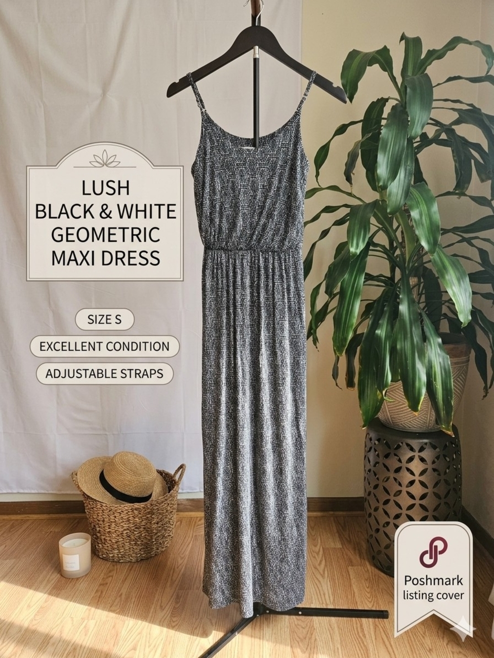 LUSH Maxi Dress – Black & White Geometric Print - Picture 12 of 12
